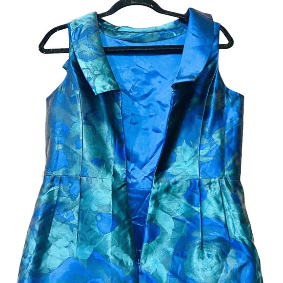 Rickie Freeman TERI JON Floral Midi Bodycon Dress Ruffle Neck Sleeveless Sheath - Picture 10 of 12